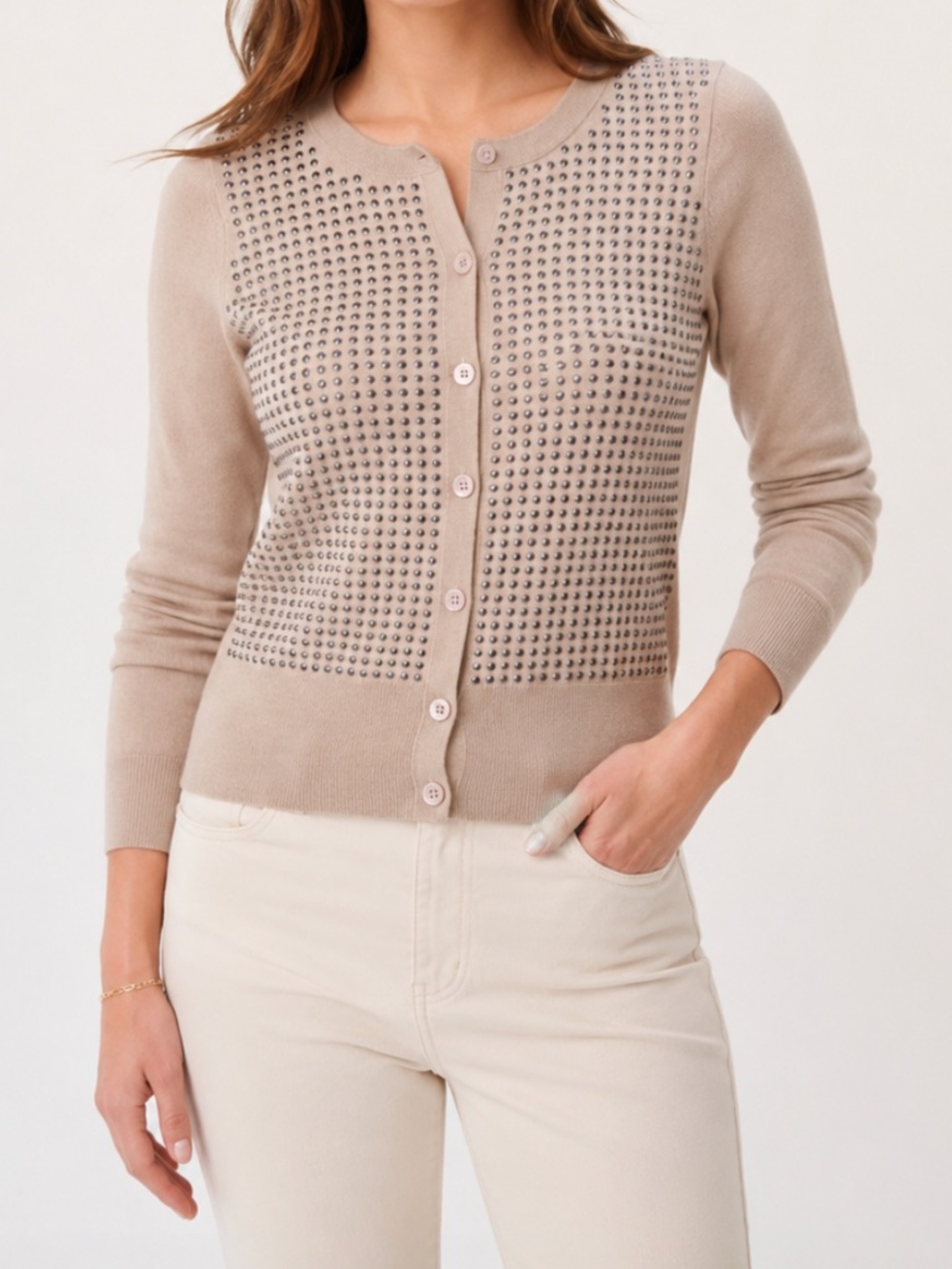 J.Crew 100% Merino Wool Studded Cardigan Sweater Size Small